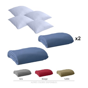 KIT LITERIE "Oreillers + Couvertures polaires" - 4 PERSONNES
